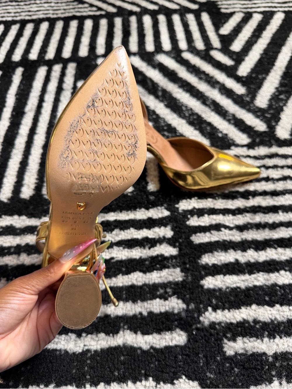 Anthropologie Metallic Gold Pointed-Toe Ankle-Tie Heels - Picture 5 of 7